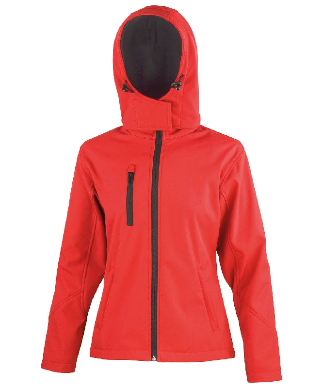 Red/Black - Women's Core TX performance hooded softshell jacket A-Line Jacket Boat Neck Shawl Collar A-Line Jacket Boat Neck Shawl Collar