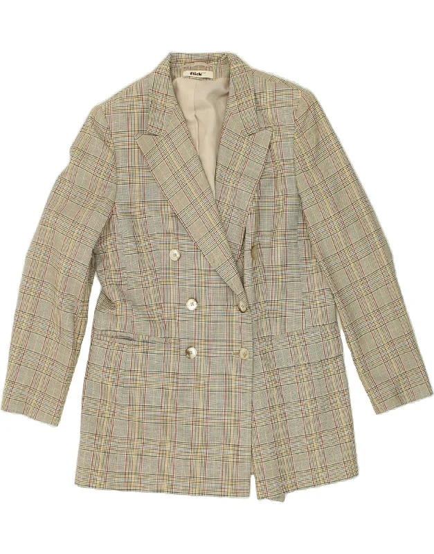 VINTAGE Womens Double Breasted Coat UK 16 Large Grey Plaid Polyester Appliqued Beaded Sequined VINTAGE Womens Double Breasted Coat UK 16 Large Grey Plaid Polyester Appliqued Beaded Sequined
