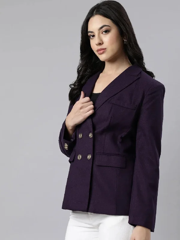 Women Purple Double-Breasted Blazer-288-Purple Women's Brand Blazer