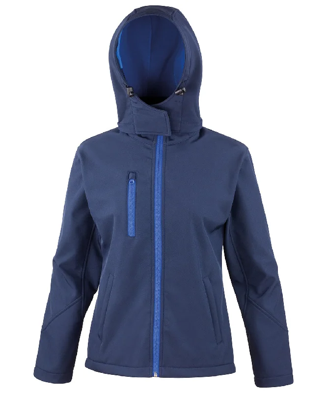 Navy/Royal - Women's Core TX performance hooded softshell jacket Notch Collar Peter Pan Collar Cowl Neck Notch Collar Peter Pan Collar Cowl Neck