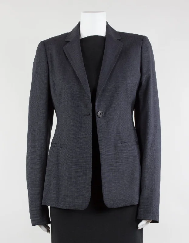 Elie Tahari Steffi Navy One Button Two Front Slit Pockets Single Vent Collared Blazer Size 6 Women's Classic Blazer