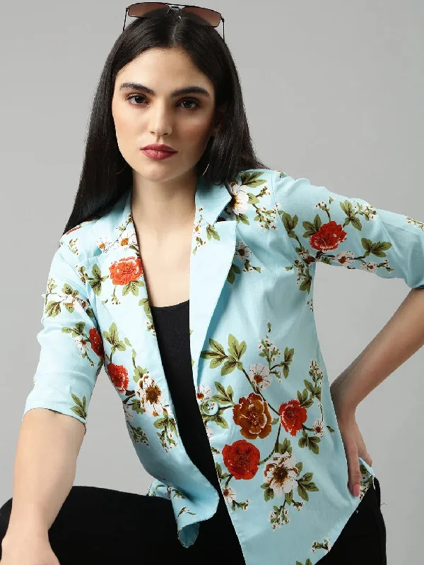 Women Blue Printed Blazer-AE-10726-Blue Women's Classic Suit