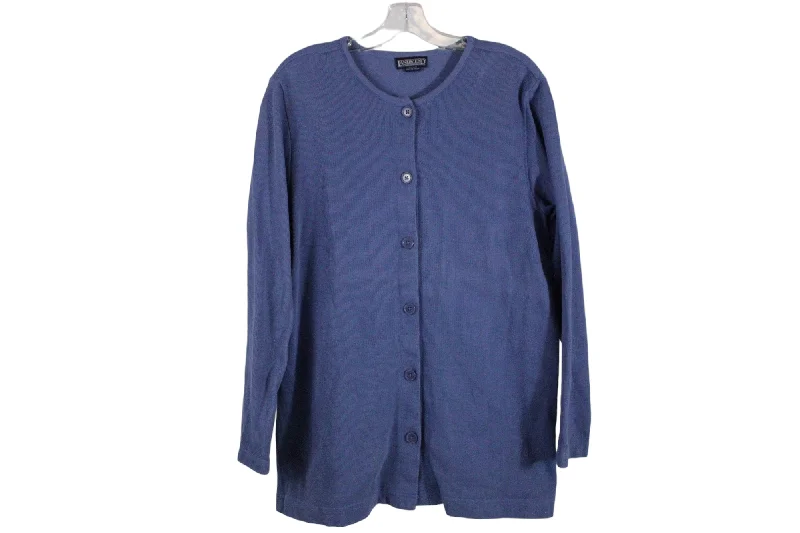 Lands' End Blue Button Down Knit Top | M Royal Blue Knit Top