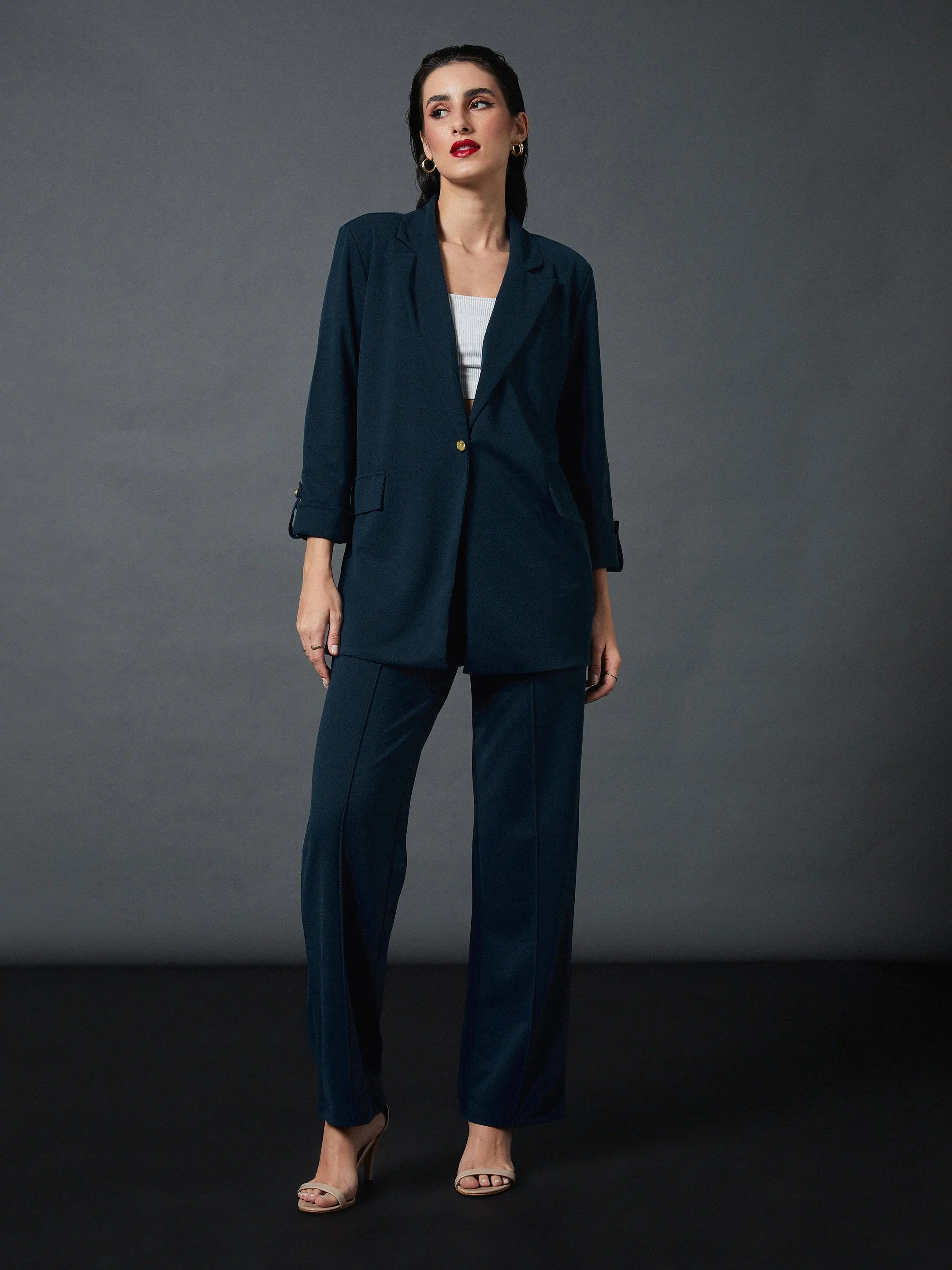 Women Airforce Blue Longline Blazer With Darted Pants New Women's Blazer