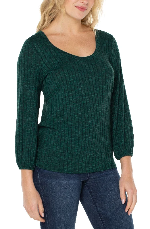 Liverpool 3/4 Sleeve Twist Back Scoop Neck Knit Top (Deep Emerald Green) Scoop Neck Knit Tee