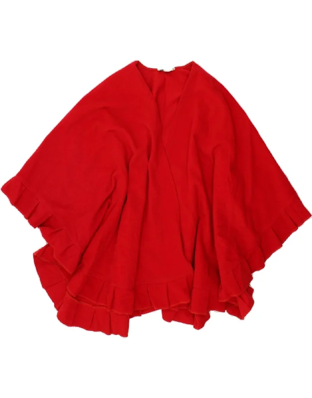 CABBIANI Womens Poncho Coat One Size Red Wool Front Pockets Side Pockets Patch Pockets CABBIANI Womens Poncho Coat One Size Red Wool Front Pockets Side Pockets Patch Pockets