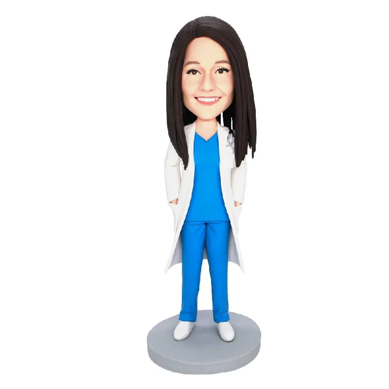 Custom Professional Female Doctor Bobbleheads In White Coat Sleeveless Short Sleeve Long Sleeve