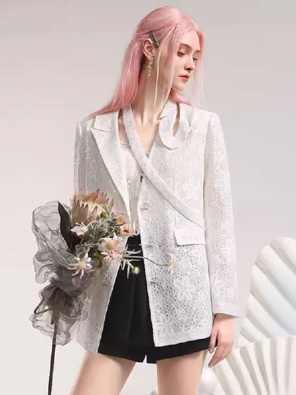 Irregular neckline design lace suit jacket【s0000006847】 Striped Jacket Polka Dot Jacket Floral Jacket Striped Jacket Polka Dot Jacket Floral Jacket