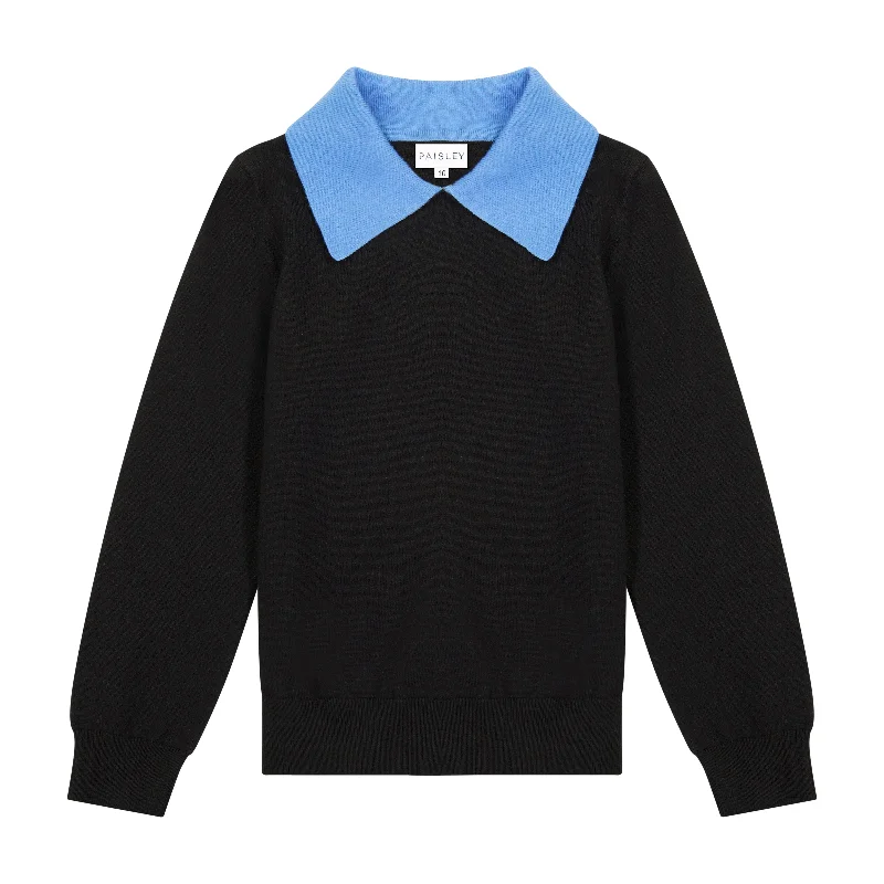 PL Black Knit Top with Blue Collar Vintage Knit Top