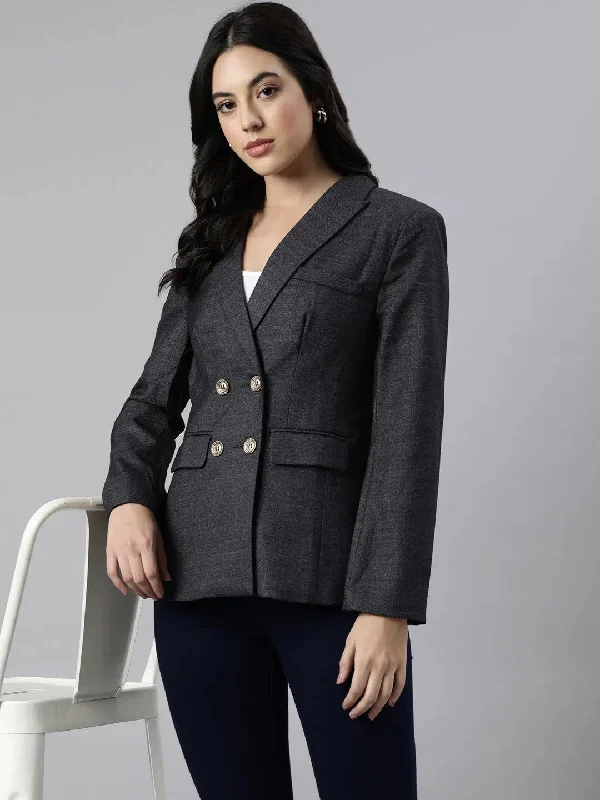 Women Grey Double-Breasted Blazer-288-Grey Women's Premium Blazer