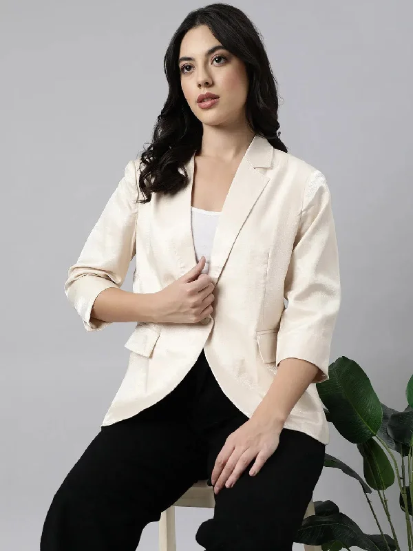 Women Beige Single-Breasted Blazer-21913-Beige Women's Elegant Blazer