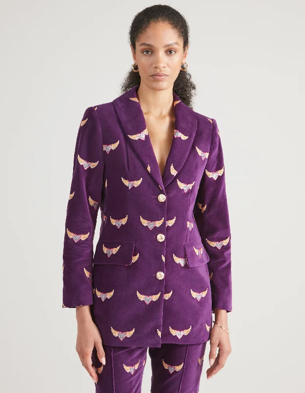 Cora Purple Flying Hearts Embroidered Velvet jacket Front Pockets Side Pockets Patch Pockets Front Pockets Side Pockets Patch Pockets Cora Purple Flying Hearts Embroidered Velvet jacket Front Pockets Side Pockets Patch Pockets Front Pockets Side Pockets Patch Pockets