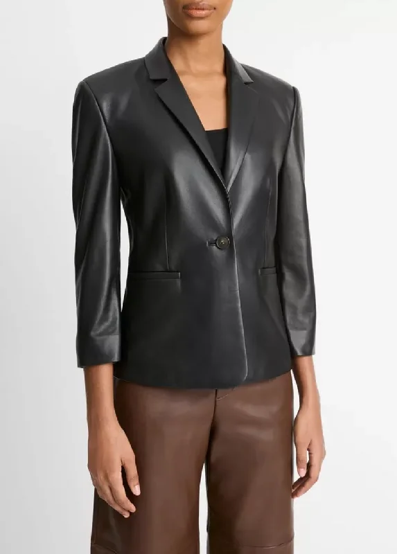 Leather Shrunken Blazer Women's Travel Jacket