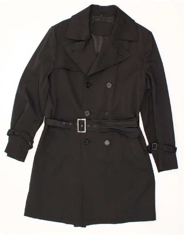 VINTAGE Womens Trench Coat IT 46 Large Black Polyester Lapel Coat Peter Pan Collar Coat Cowl Neck Coat VINTAGE Womens Trench Coat IT 46 Large Black Polyester Lapel Coat Peter Pan Collar Coat Cowl Neck Coat