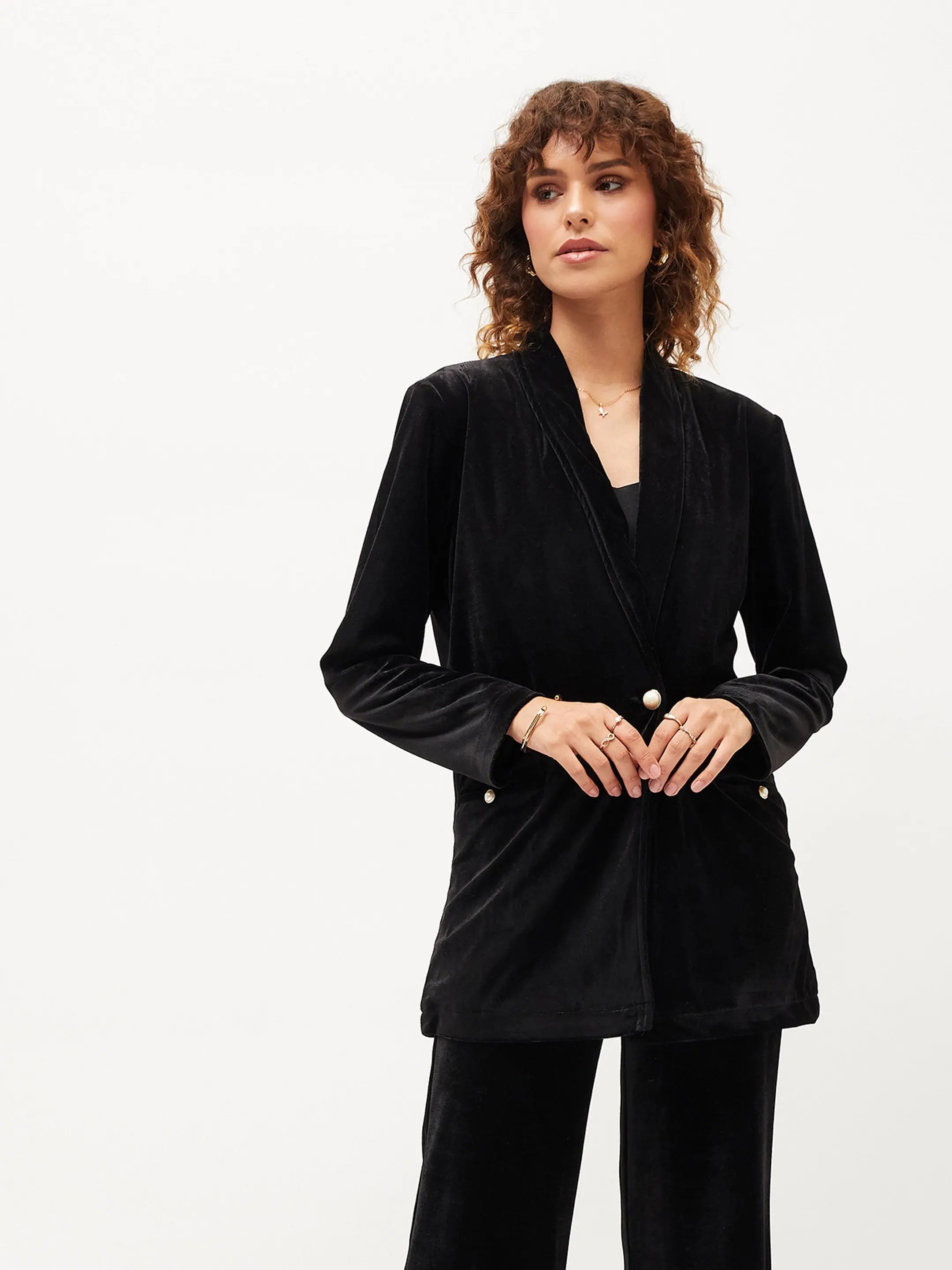 Women Black Velvet Shawl Collar Blazer Women's Stripe Blazer