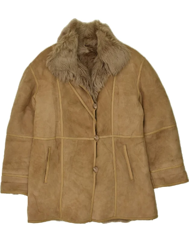 VINTAGE Womens Shearling Coat EU 44 XL Beige Shearling Bomber Jacket Denim Jacket Leather Jacket VINTAGE Womens Shearling Coat EU 44 XL Beige Shearling Bomber Jacket Denim Jacket Leather Jacket