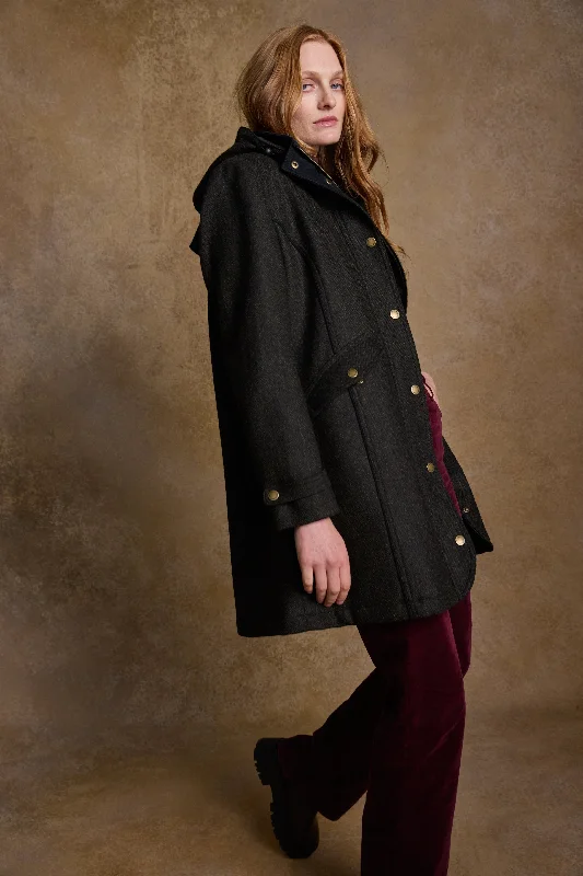 Abbie Tweed Coat - Deep Green Herringbone Lapel Coat Peter Pan Collar Coat Cowl Neck Coat Abbie Tweed Coat - Deep Green Herringbone Lapel Coat Peter Pan Collar Coat Cowl Neck Coat