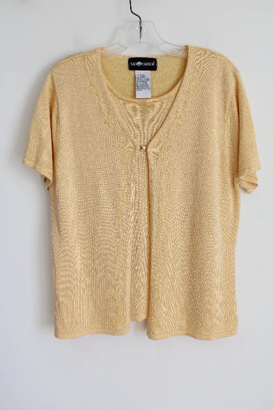 Sag Harbor Yellow Knit Top | L Scoop Neck Knit Tee