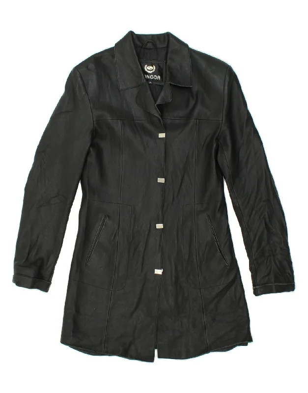 VINTAGE Womens Leather Coat UK 8 Small Black Lapel Coat Peter Pan Collar Coat Cowl Neck Coat VINTAGE Womens Leather Coat UK 8 Small Black Lapel Coat Peter Pan Collar Coat Cowl Neck Coat