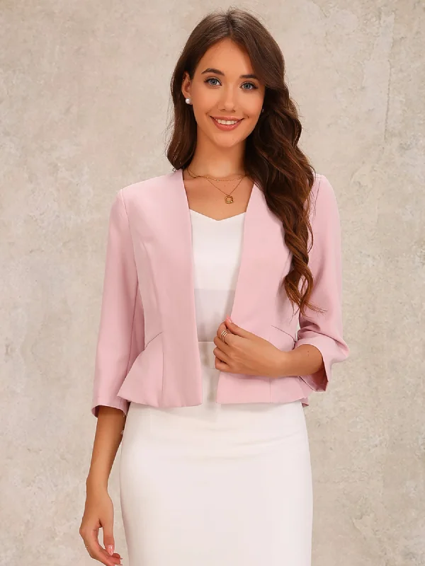 Open Front Collarless 3/4 Sleeve Peplum Cropped Jacket Hoodie Zip-Up Jacket Button-Up Jacket Hoodie Zip-Up Jacket Button-Up Jacket Open Front Collarless 3/4 Sleeve Peplum Cropped Jacket Hoodie Zip-Up Jacket Button-Up Jacket Hoodie Zip-Up Jacket Button-Up Jacket