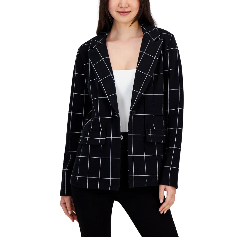 SELF ESTEEM - Plaid Notched-Lapel Button-up Blazer Women's Luxurious Jacket