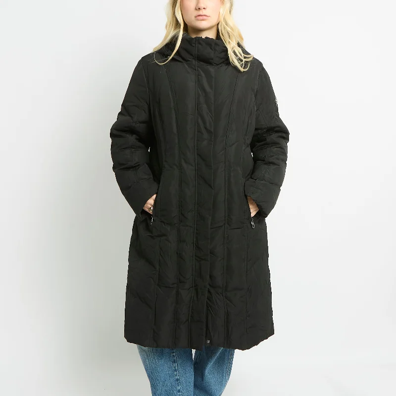 Calvin Klein Long Puffer Coat With Leopard Interior - UK 14 Houndstooth Coat Plaid Coat Tartan Coat Calvin Klein Long Puffer Coat With Leopard Interior - UK 14 Houndstooth Coat Plaid Coat Tartan Coat