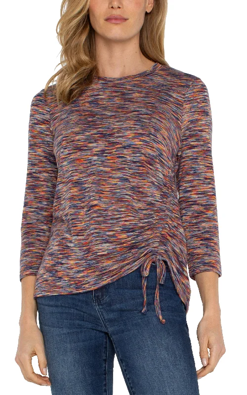 Liverpool 3/4 Sleeve Scoop Neck Knit Top w/ Asymmetrical Tie Detail (Carnelian Multi) Recycled Knit Tee Liverpool 3/4 Sleeve Scoop Neck Knit Top w/ Asymmetrical Tie Detail (Carnelian Multi) Recycled Knit Tee