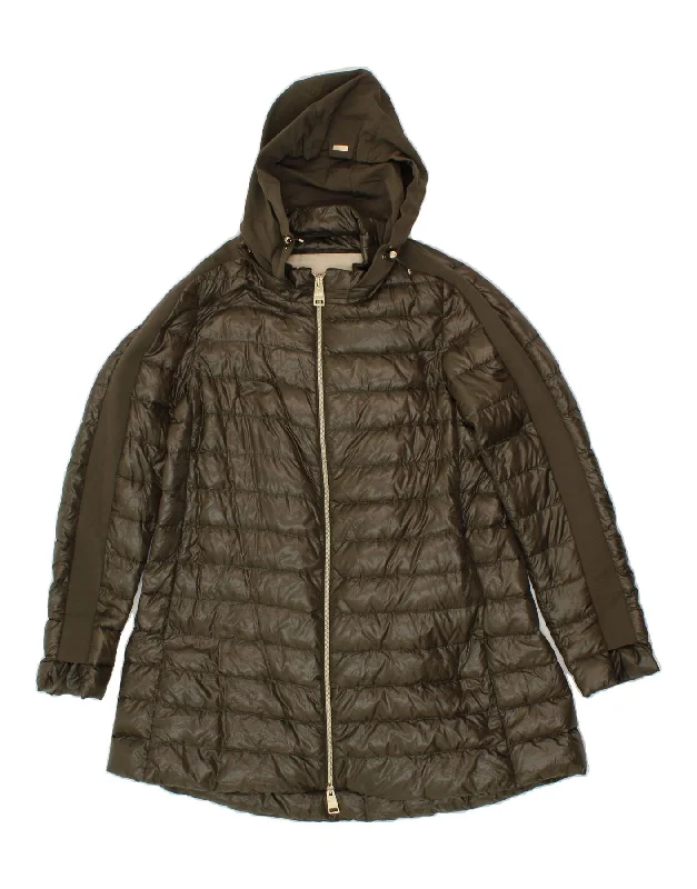 HERNO Womens Hooded Padded Coat EU 40 Medium Khaki Polyamide Toggle Coat Shawl Collar Coat Notch Collar Coat HERNO Womens Hooded Padded Coat EU 40 Medium Khaki Polyamide Toggle Coat Shawl Collar Coat Notch Collar Coat