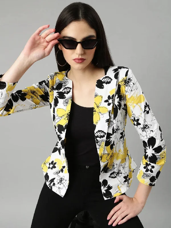 Women Yellow Printed Blazer-AE-10735-Yellow Women's Formal Blazer