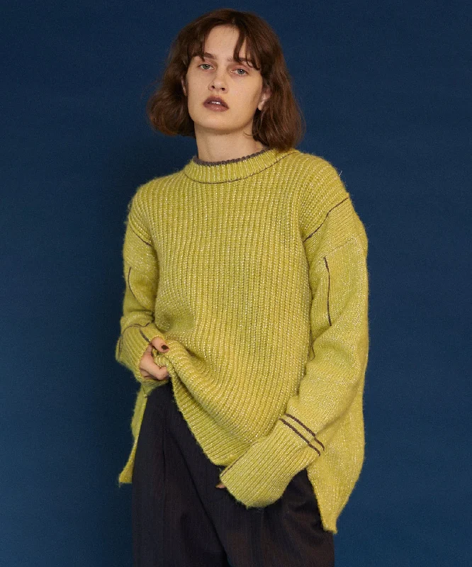 【SALE】Linking Slash Knit Top Hemp Knit Blouse
