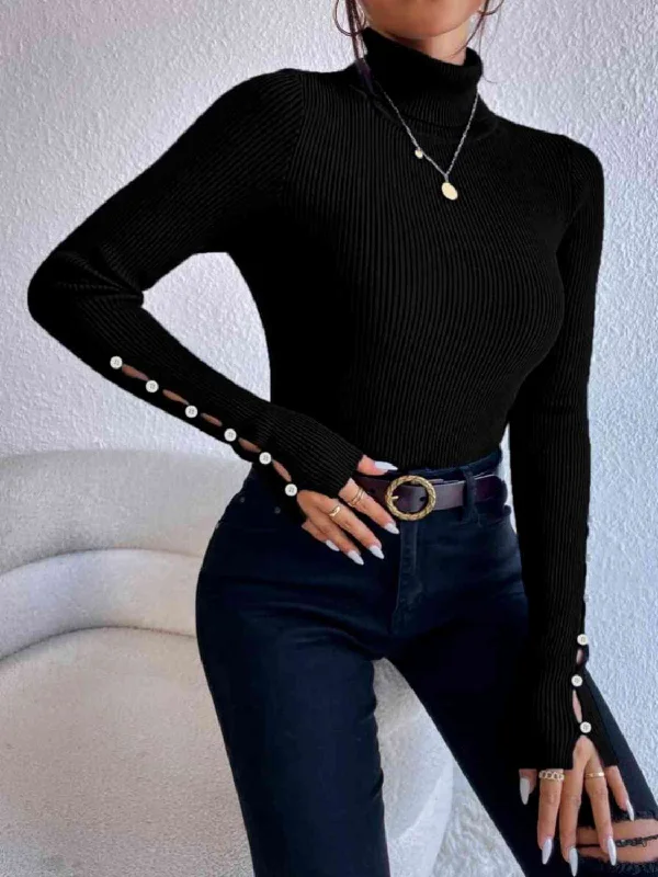 Cutout Turtleneck Rib-Knit Top Glamorous Knit Top