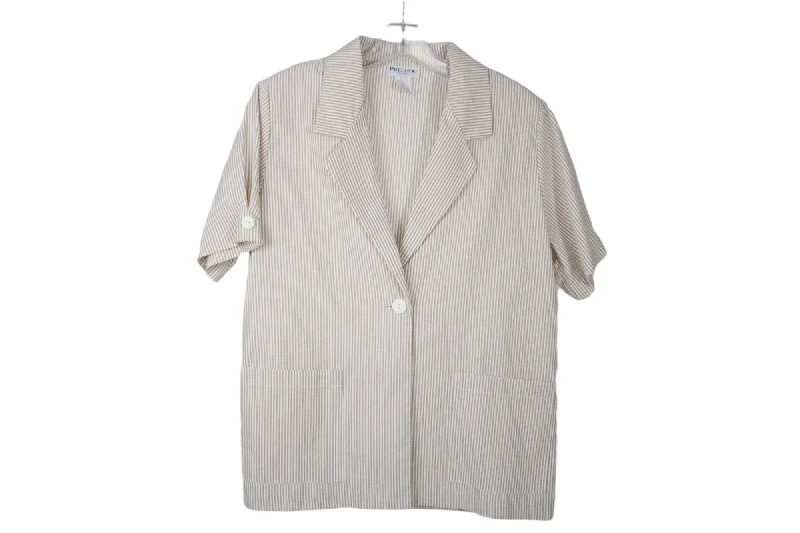 NEW Prelude Tan Striped Blazer Top | 12 Women's Boutique Suit