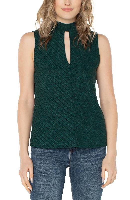 Liverpool Mock Neck Miter Front Sleeveless Knit Top (Deep Emerald Green) Boat Neck Knit Top