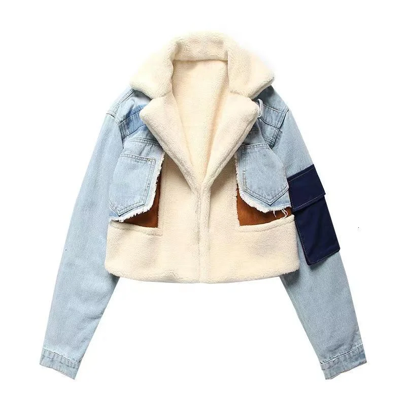 New fashion fleece jean patchwork coat, short jacket cotton-padded jacket（DR9537） Chenille Fabric Brocade Fabric Lace Fabric Chenille Fabric Brocade Fabric Lace Fabric