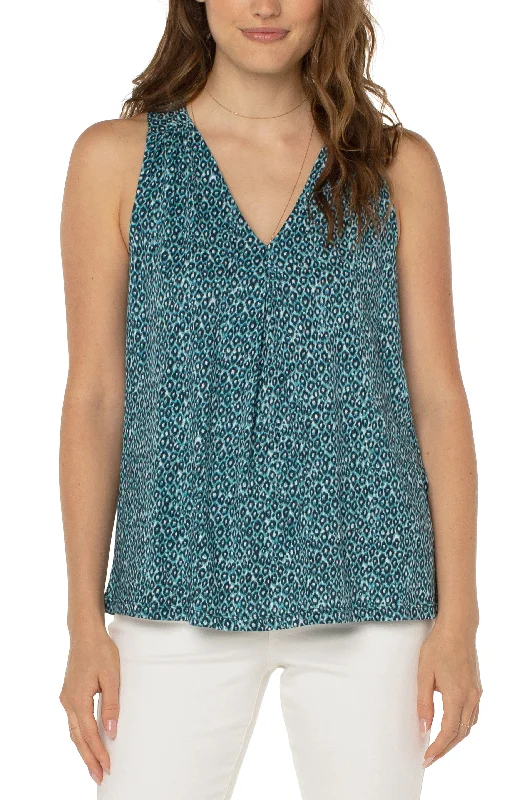 Liverpool pleated front sleeveless modal knit top (teal) Textured Knit Blouse