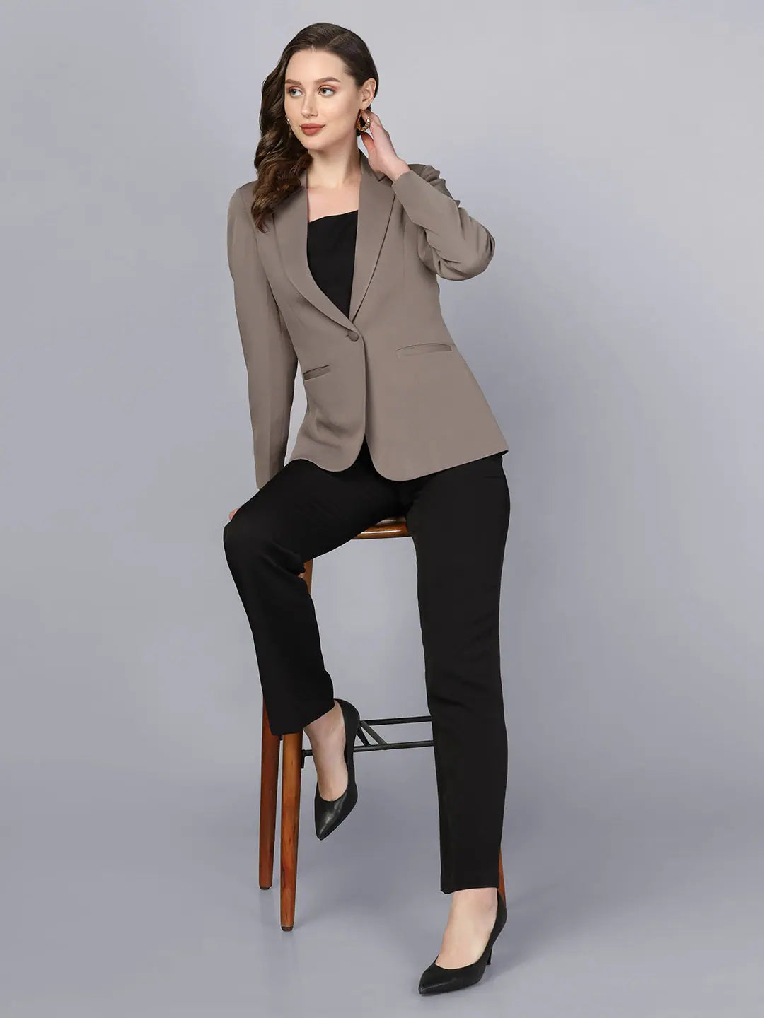 PowerSutra Stretch Notch collar blazer- Grey Linen Women's Suit