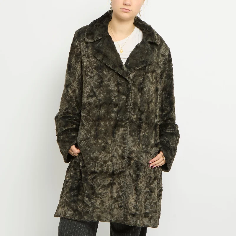 Button Up Lined Faux Fur Trench Coat - UK 12 Lapel Coat Peter Pan Collar Coat Cowl Neck Coat Button Up Lined Faux Fur Trench Coat - UK 12 Lapel Coat Peter Pan Collar Coat Cowl Neck Coat