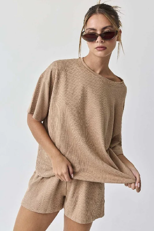 Amaya Textured Knit Top and Shorts Set Autumn Knit Shirt