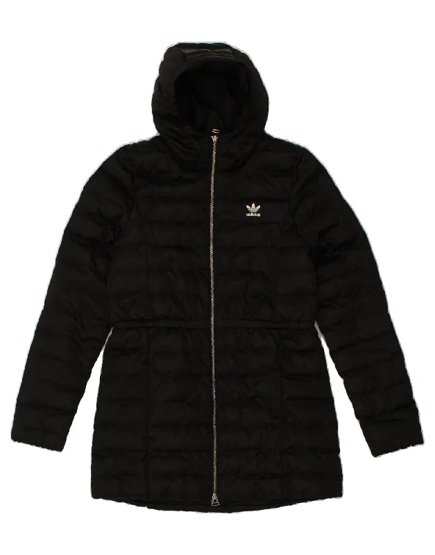 ADIDAS Womens Hooded Padded Coat UK 8 Small Black Polyester Parka Down Jacket Wool Coat ADIDAS Womens Hooded Padded Coat UK 8 Small Black Polyester Parka Down Jacket Wool Coat