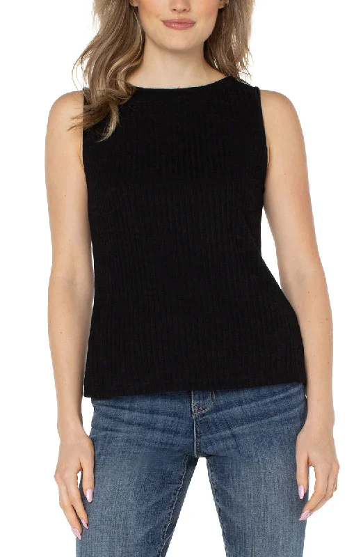 Liverpool Sleeveless Boat Neck Rib Knit Top (Solids) V Neck Knit Shirt