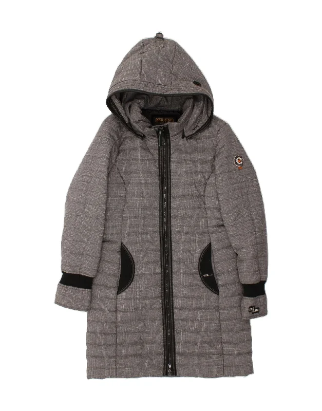 KHUJO Womens Hooded Padded Coat UK 10 Small Grey Polyester Blazer Duffle Coat Pea Coat KHUJO Womens Hooded Padded Coat UK 10 Small Grey Polyester Blazer Duffle Coat Pea Coat