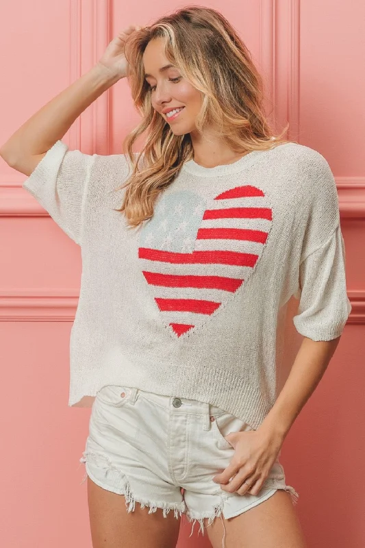 Hazel Blues® |  BiBi Striped Heart Contrast Knit Top Sustainable Knit Top