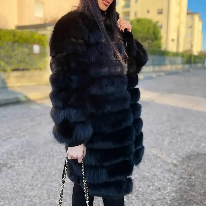 QUEENTINA Real Fox Fur Coat Winter Women's Long Sleeves Clothing Fitted Loose Oversized QUEENTINA Real Fox Fur Coat Winter Women's Long Sleeves Clothing Fitted Loose Oversized