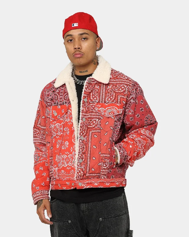 MNML Bandana Sherpa Trucker Jacket Red Print Jacket Jacquard Jacket Patchwork Jacket Print Jacket Jacquard Jacket Patchwork Jacket