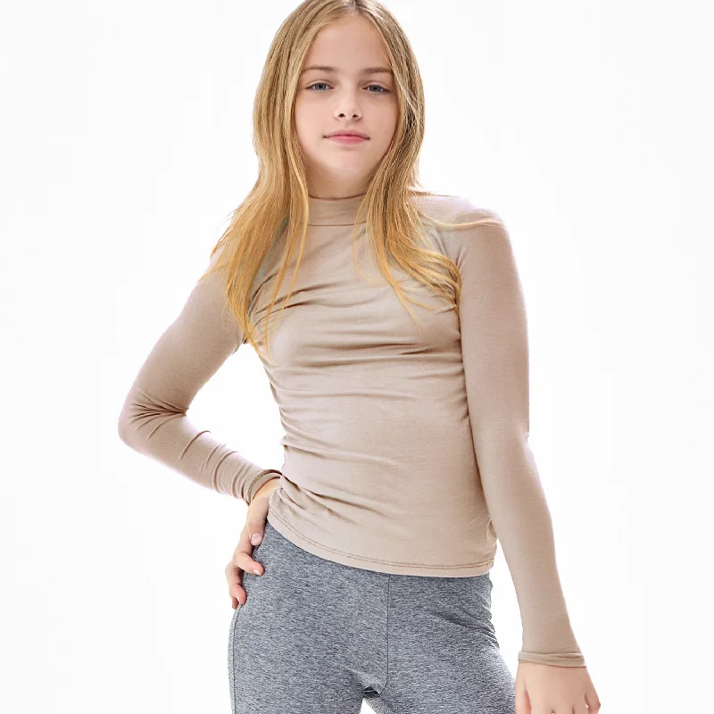 Mock Neck Long Sleeve Modal Knit Top | Mocha Budget-Friendly Knit Tee