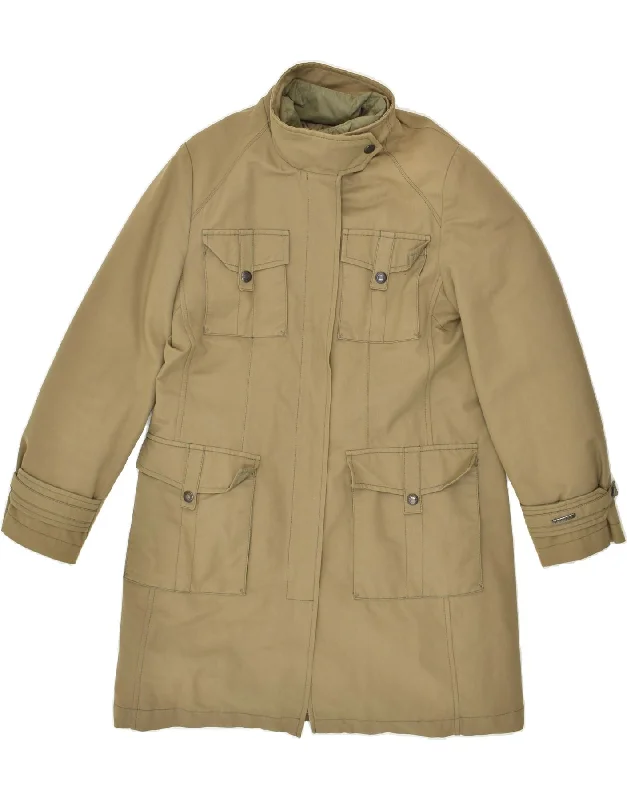 PENNY BLACK Womens Padded Coat UK 12 Medium Khaki Cotton Pleated Ruffled tiered