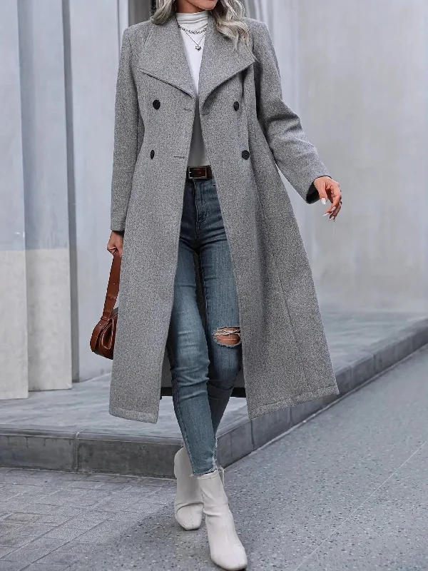 Long Women'S Blended Coat in Solid Color, Stylish for Autumn And Winter Square Neck One-Shoulder Off-the-Shoulder Long Women'S Blended Coat in Solid Color, Stylish for Autumn And Winter Square Neck One-Shoulder Off-the-Shoulder