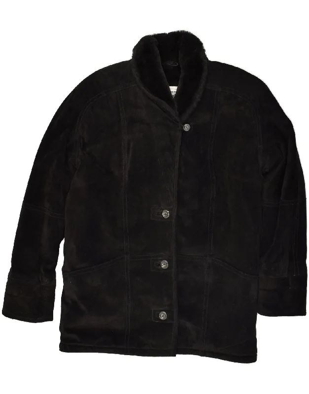 VINTAGE Womens Shearling Coat UK 10 Small Black Suede Jacket Faux Fur Jacket Puffer Jacket VINTAGE Womens Shearling Coat UK 10 Small Black Suede Jacket Faux Fur Jacket Puffer Jacket