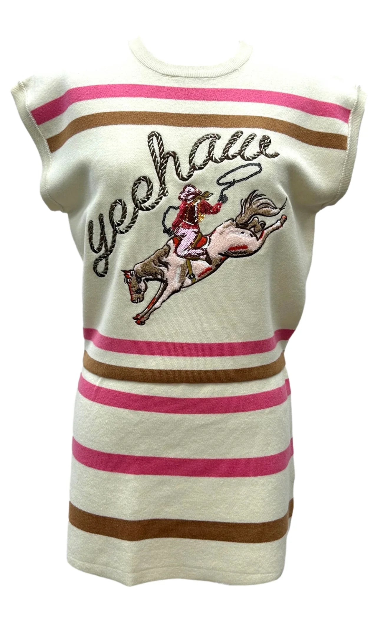 Beige Yeehaw Cowgirl Knit Top | Queen of Sparkles Branded Knit Top