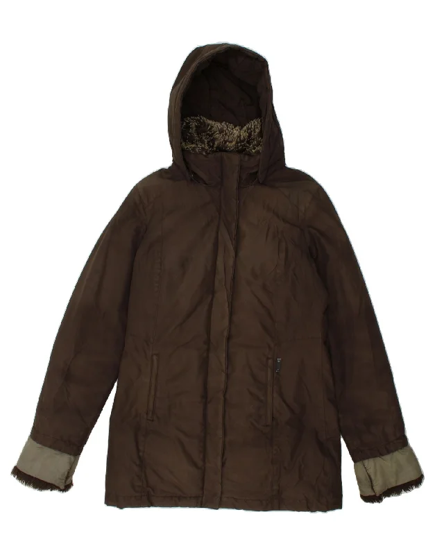 WOOLRICH Womens Hooded Padded Coat UK 14 Medium Brown Polyester Shawl Collar Notch Collar Lapel Collar WOOLRICH Womens Hooded Padded Coat UK 14 Medium Brown Polyester Shawl Collar Notch Collar Lapel Collar